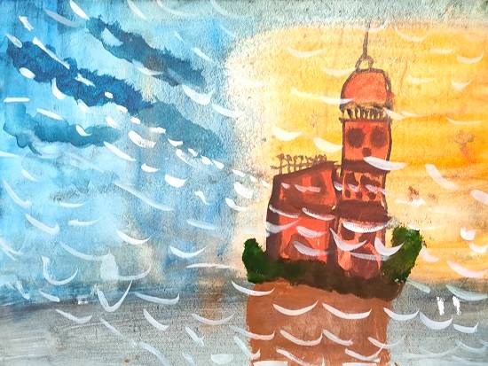 Castle in the sea, painting by Nihal Das