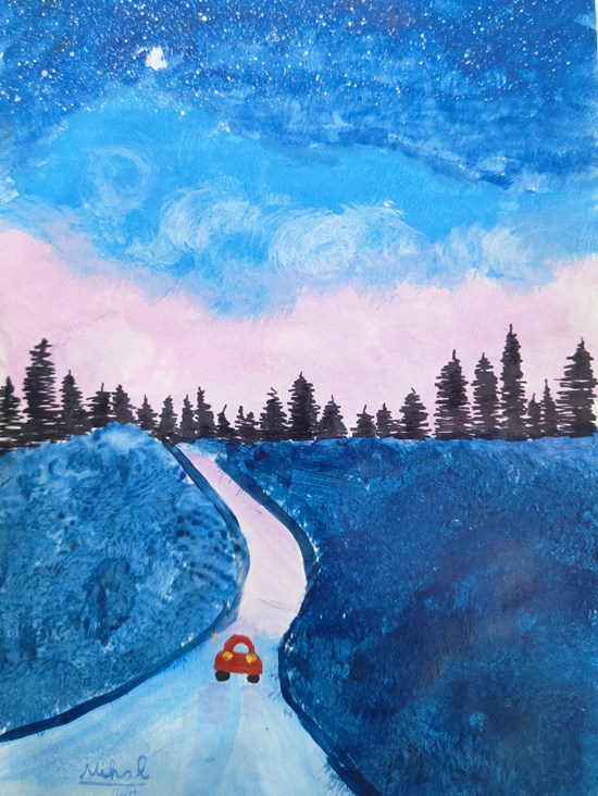 Journey to the stary night, painting by Nihal Das