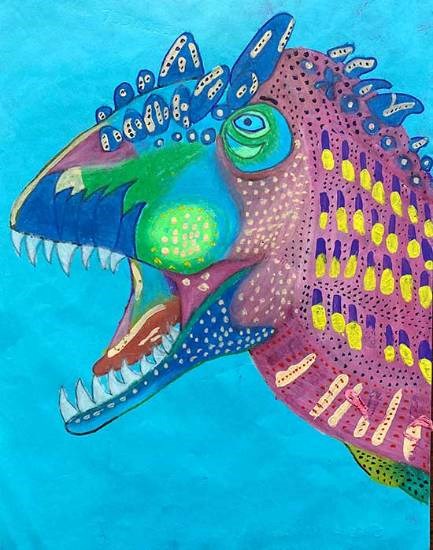 A Hungry Dinosaur, painting by Shreya Nathan