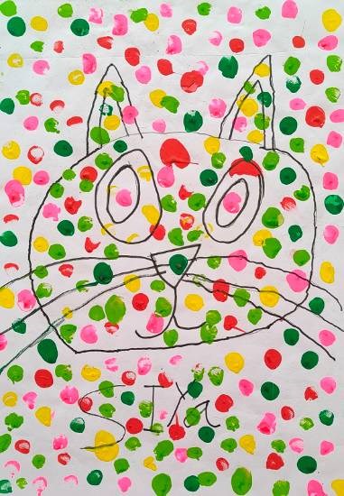 Rainbow Cat, painting by Siya Tahilramani