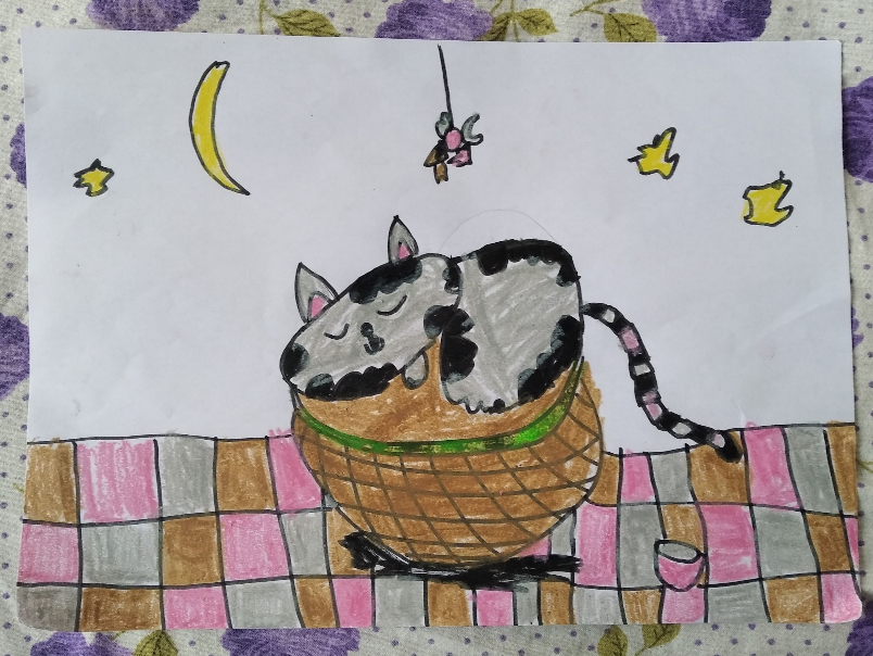 Painting  by Shreyas Madhavan - Sleepy cat