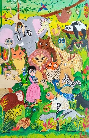 My Wildlife Friends, painting by Puja Pai