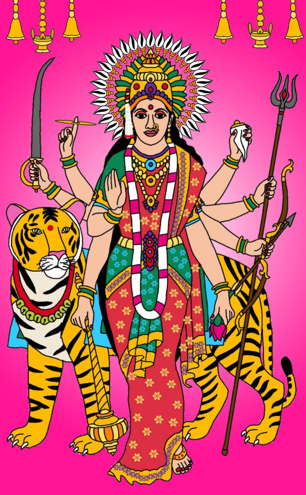 Standing Maa Durga water colour