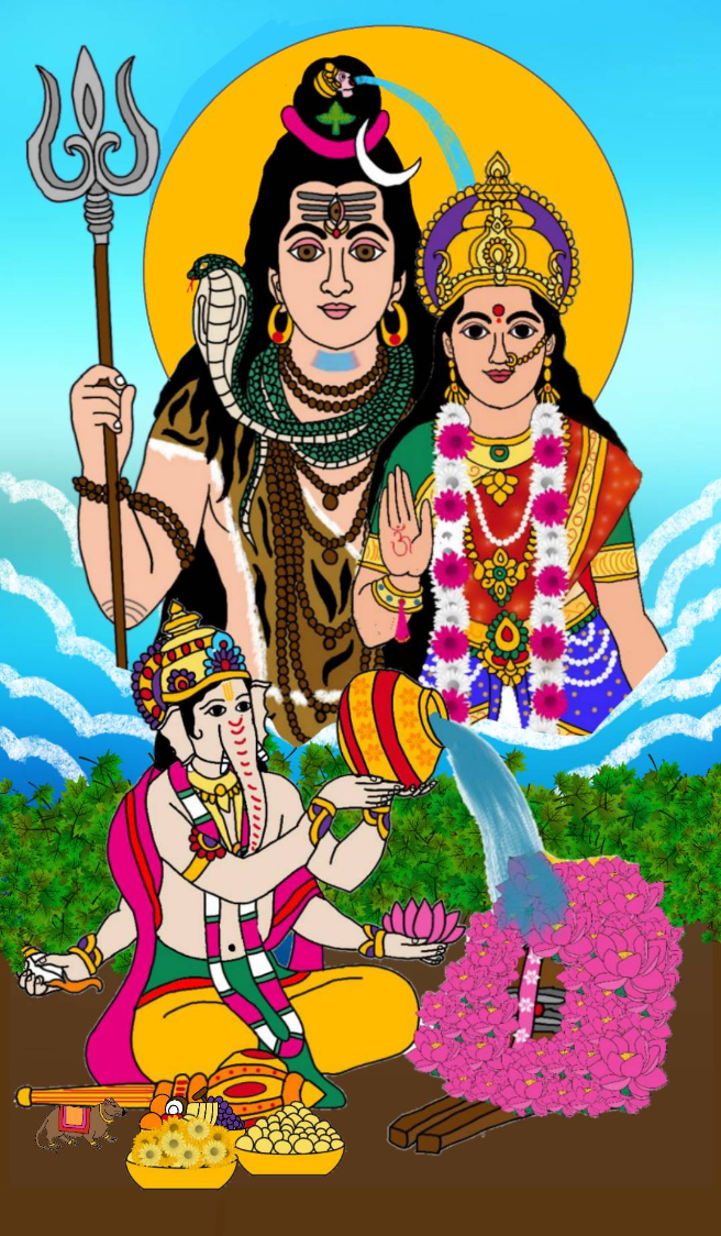 Print  by Harshit Pustake - Lord ganesha, shiva, parvati