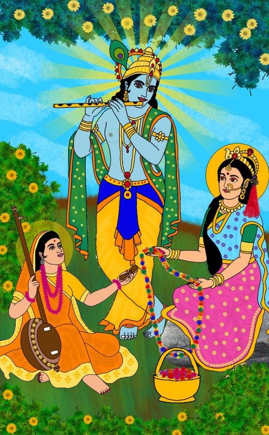 Lord radha krishna and meerabai, painting by Harshit Pustake