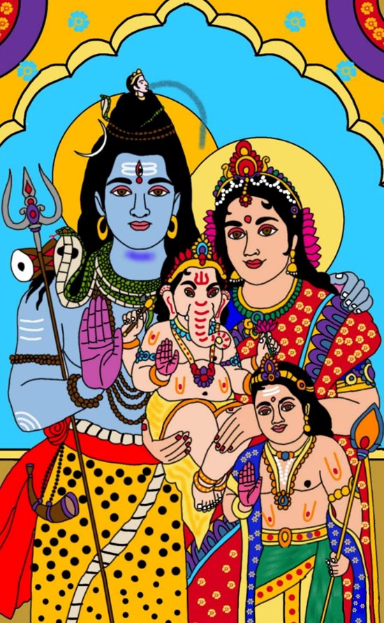 Lord shiva famaily, painting by Harshit Pustake