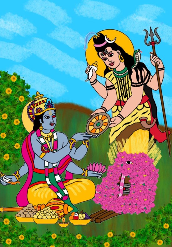 Lord vishnu and Shiva, painting by Harshit Pustake