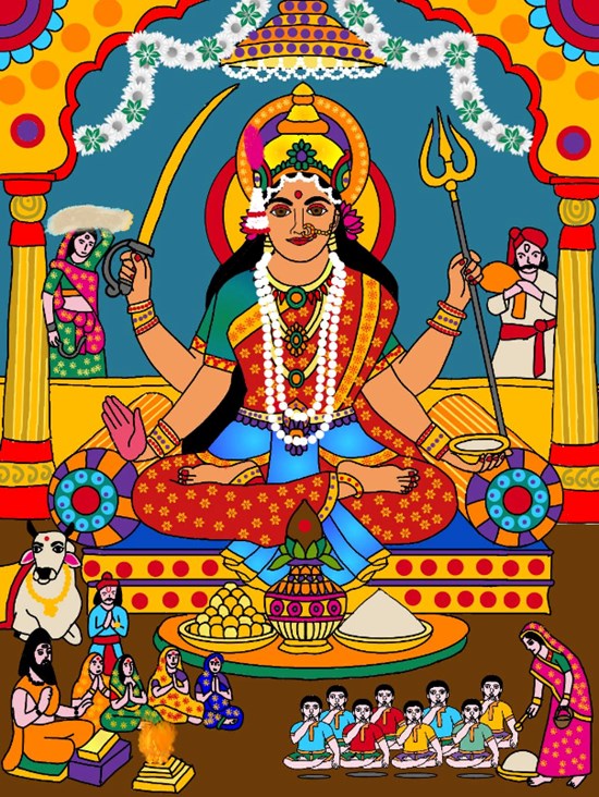 Goddess santoshi, painting by Harshit Pustake