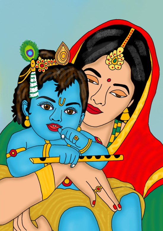 Lord bal krishna and his mother yashoda, painting by Harshit Pustake