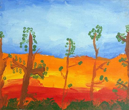 Painting  by Anaisha Agarwal - Nature (Sunset and Trees)