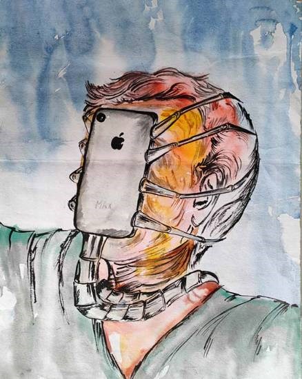 Domination of technology on human, painting by Anindita Ghosh