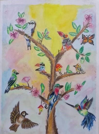 Birds Wandering around, painting by Aron Raj