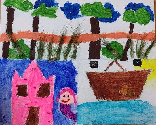 Importance of water for Pirates, Mermaid and the Woods, painting by Saanvi Agarwal