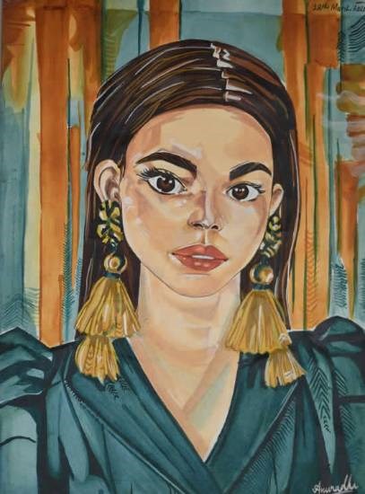 Portrait, painting by Anuradha Mazumdar