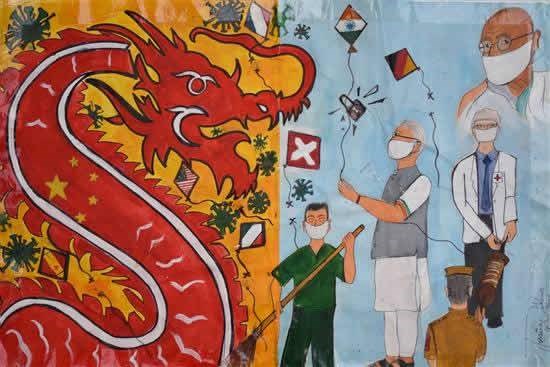 India Fights Covid - 19, painting by Jessica Wadhwa