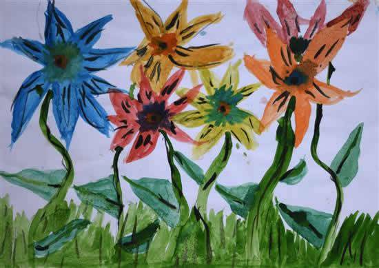 Painting  by Arika Goenka - Dancing Flowers