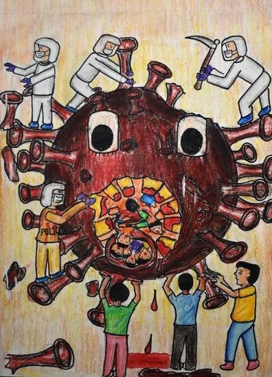 Corona Pandemic, painting by Anjani Mhatre