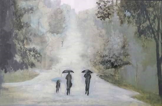 Rainy day, painting by Deepak Mohanta