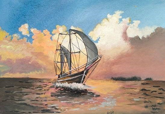 Sailing through the difficult time, painting by Arijit Dutta