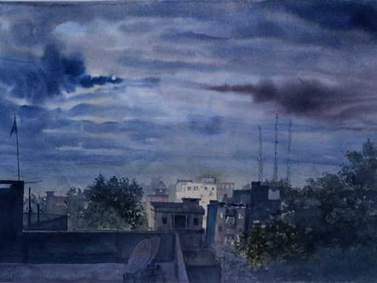 Night scape, painting by Anikesh Verma