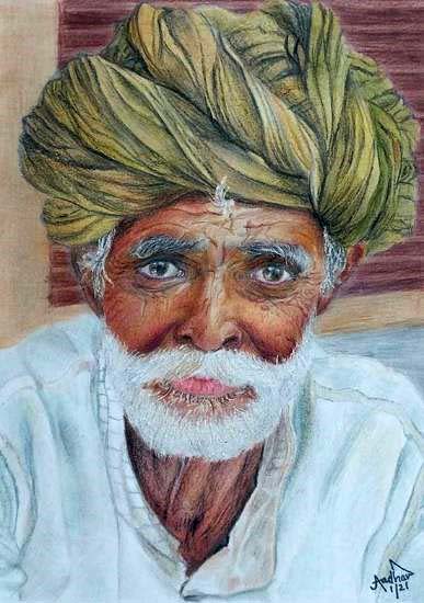 Painting  by Anish Jadhav - Hard working old man
