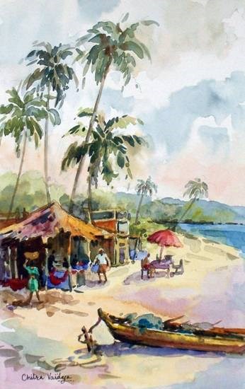 Life on Seashore, painting by Chitra Vaidya
