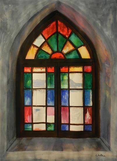 Stained Glass Window, St Mary's Church, painting by Chitra Vaidya