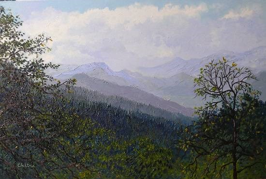 View of Mountain Ranges in Himachal, painting by Chitra Vaidya