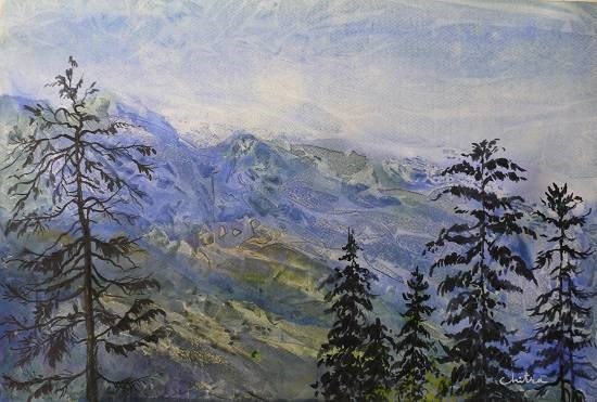 Mountains in Himachal, painting by Chitra Vaidya