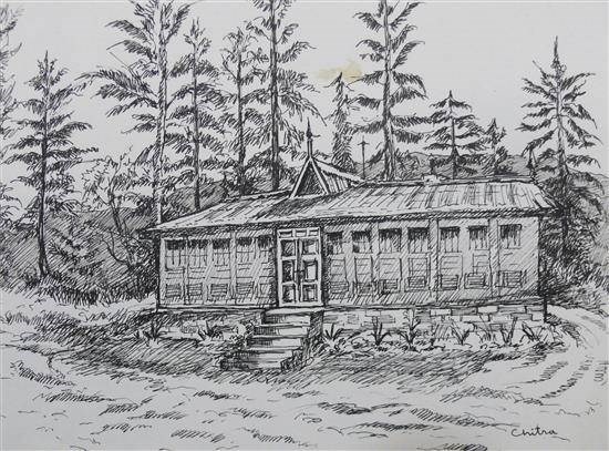 Forest Rest House in Himachal, painting by Chitra Vaidya