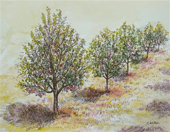 Apple Trees, painting by Chitra Vaidya