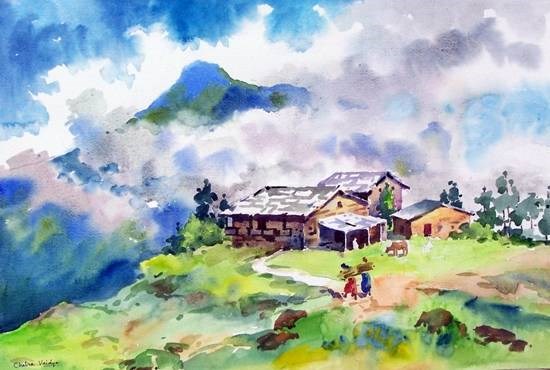 Monsoon, painting by Chitra Vaidya
