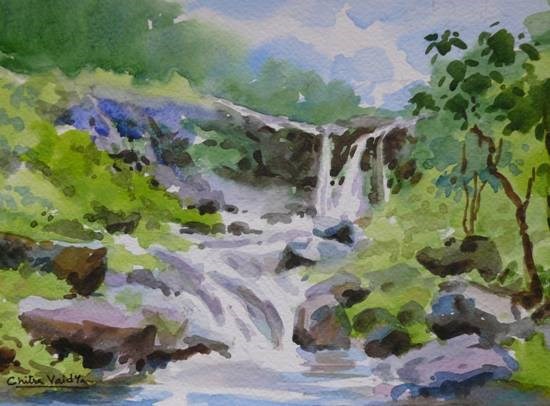 Bhedaghat Waterfall II, painting by Chitra Vaidya