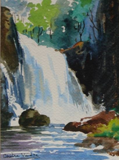 Bhedaghat Waterfall III, painting by Chitra Vaidya