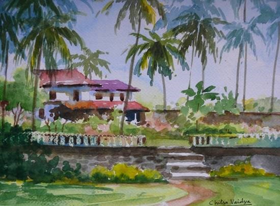 Bunglow on Beach, painting by Chitra Vaidya