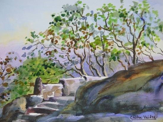 Kanheri Caves, painting by Chitra Vaidya