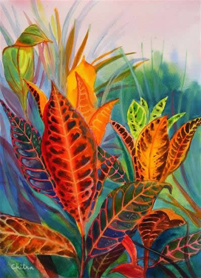 Colourful Leaves, painting by Chitra Vaidya