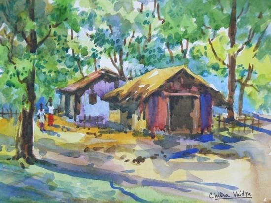Village I, painting by Chitra Vaidya