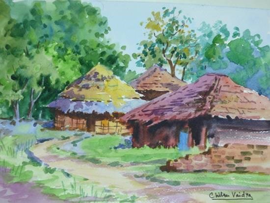 Village II, painting by Chitra Vaidya