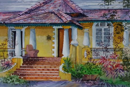 Yellow House - 1, painting by Chitra Vaidya