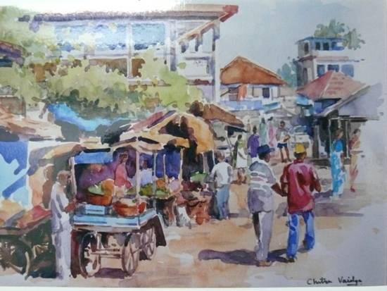 Village V, painting by Chitra Vaidya