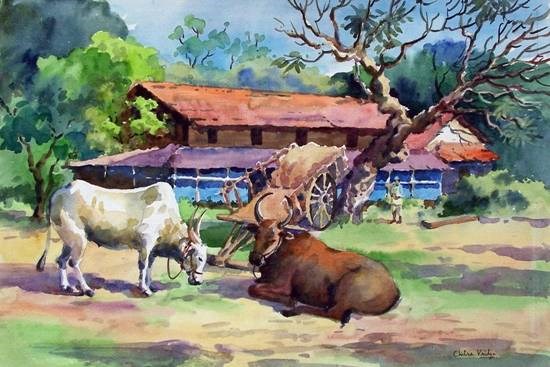 Village XII, painting by Chitra Vaidya