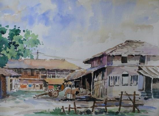 Village XIII, painting by Chitra Vaidya
