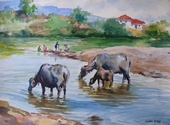 Village XVIII, painting by Chitra Vaidya