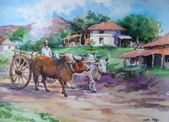 Village XIV, painting by Chitra Vaidya