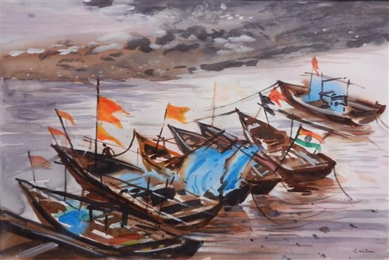 Fishing Boats, Kokan - 1, painting by Chitra Vaidya