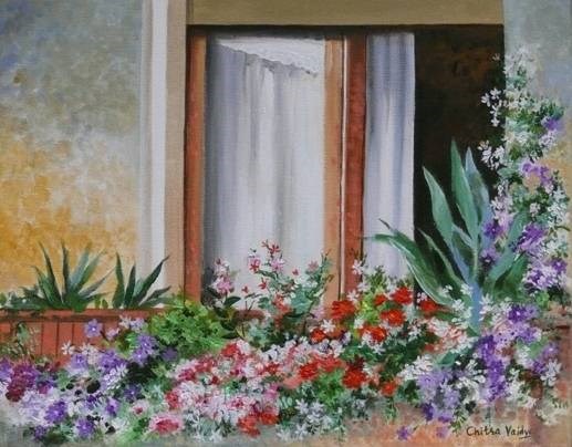 Floral Balcony, painting by Chitra Vaidya