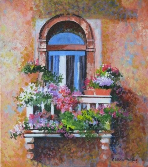 Floral Balcony, painting by Chitra Vaidya
