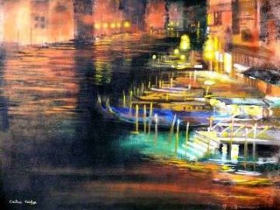 Golden Night I, painting by Chitra Vaidya