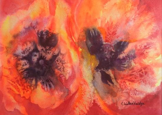 Red Poppies, painting by Chitra Vaidya
